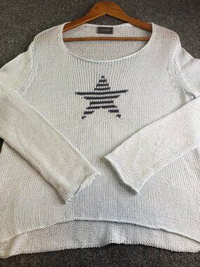 Wooden Ships Anthropologie Star Sweater Womens Blue Cotton Loose Knit Chunky